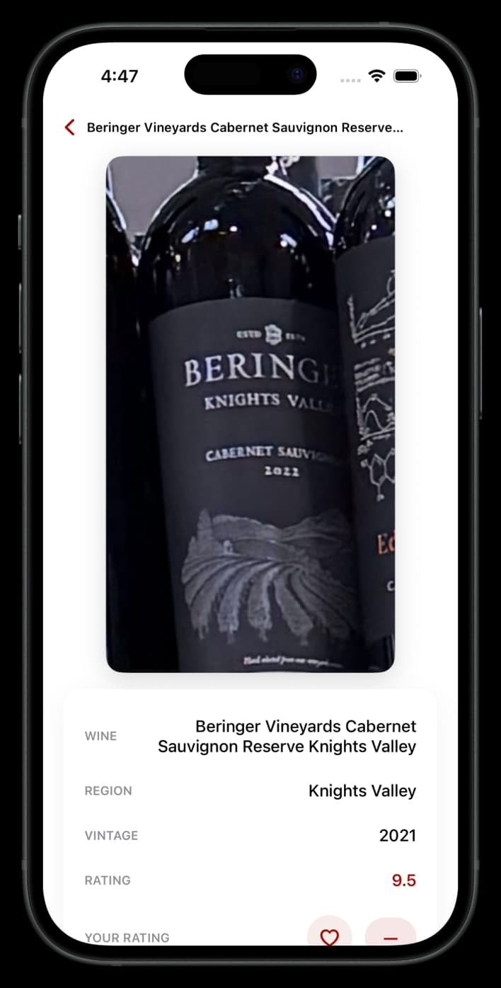 Filter wine results by varietal, rating, and vintage